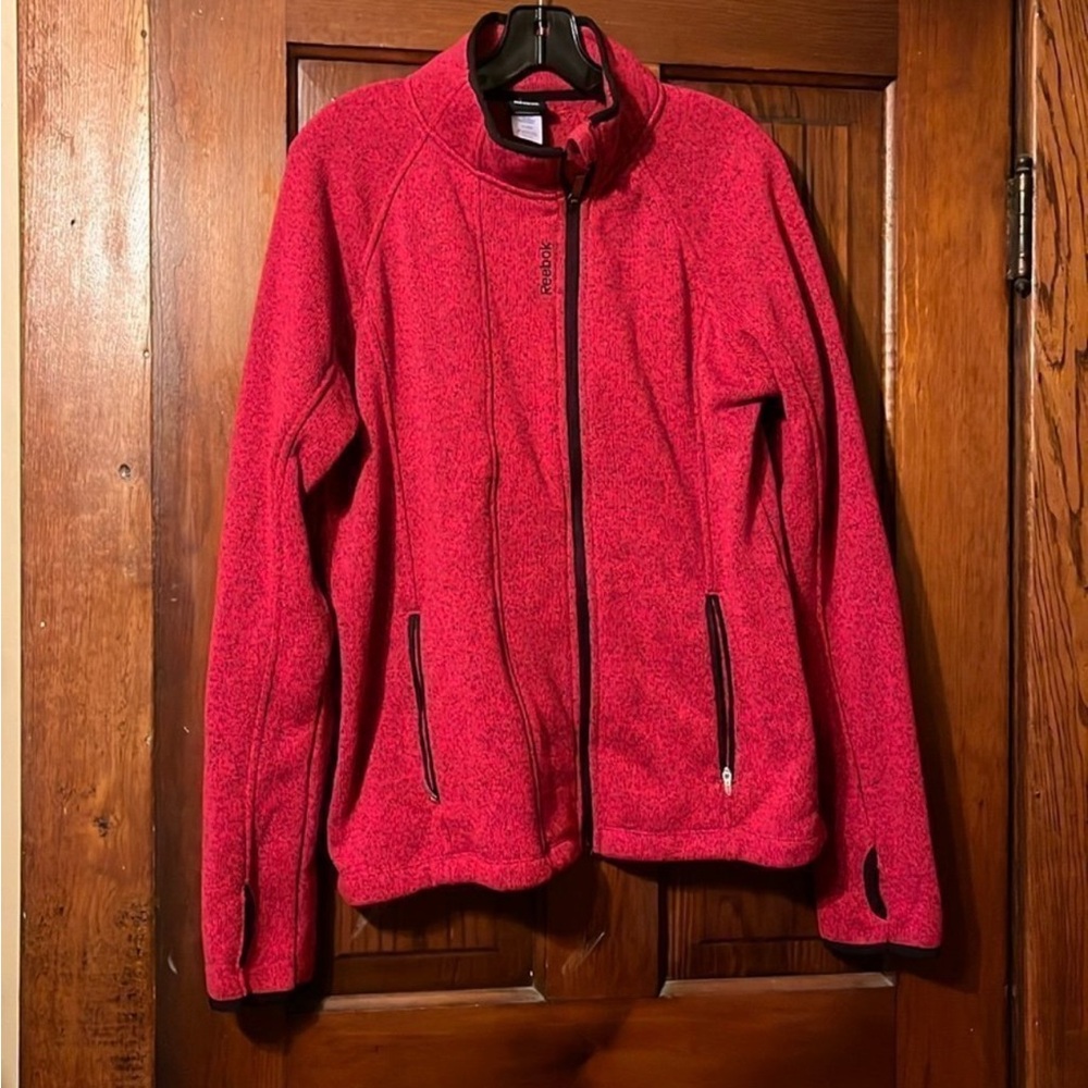 Reebok Women's Heathered Dark Pink Zip Up Sweater XL